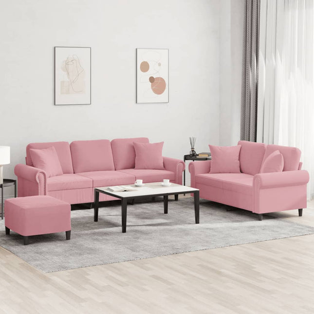 3-delige Loungeset met kussens fluweel roze