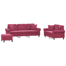 3-delige Loungeset met kussens fluweel wijnrood