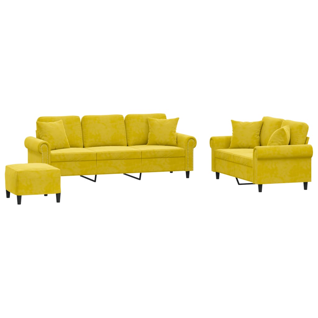 3-delige Loungeset met kussens fluweel geel