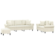 3-delige Loungeset met kussens fluweel crèmekleurig
