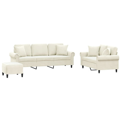 3-delige Loungeset met kussens fluweel crèmekleurig