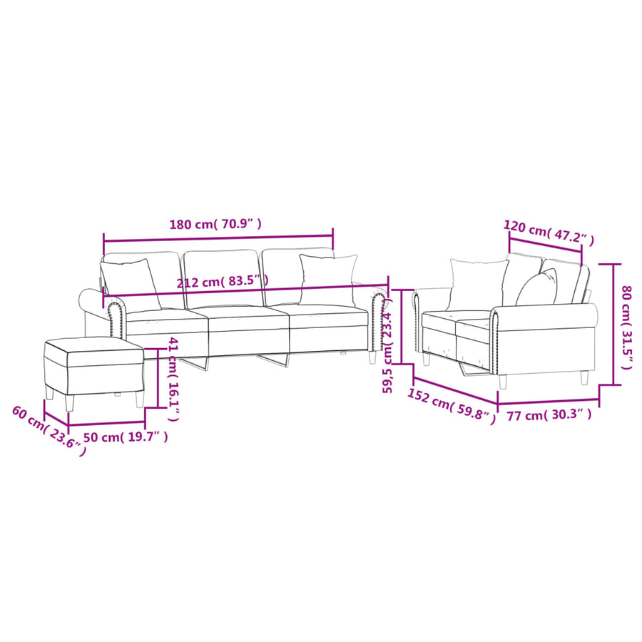3-delige Loungeset met kussens fluweel blauw