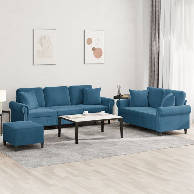 3-delige Loungeset met kussens fluweel blauw