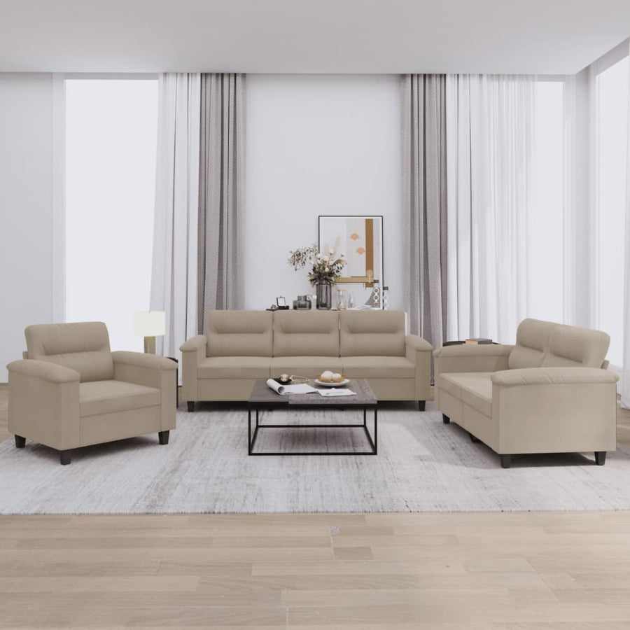 3-Delige Loungeset Met Kussens Microvezelstof Taupe