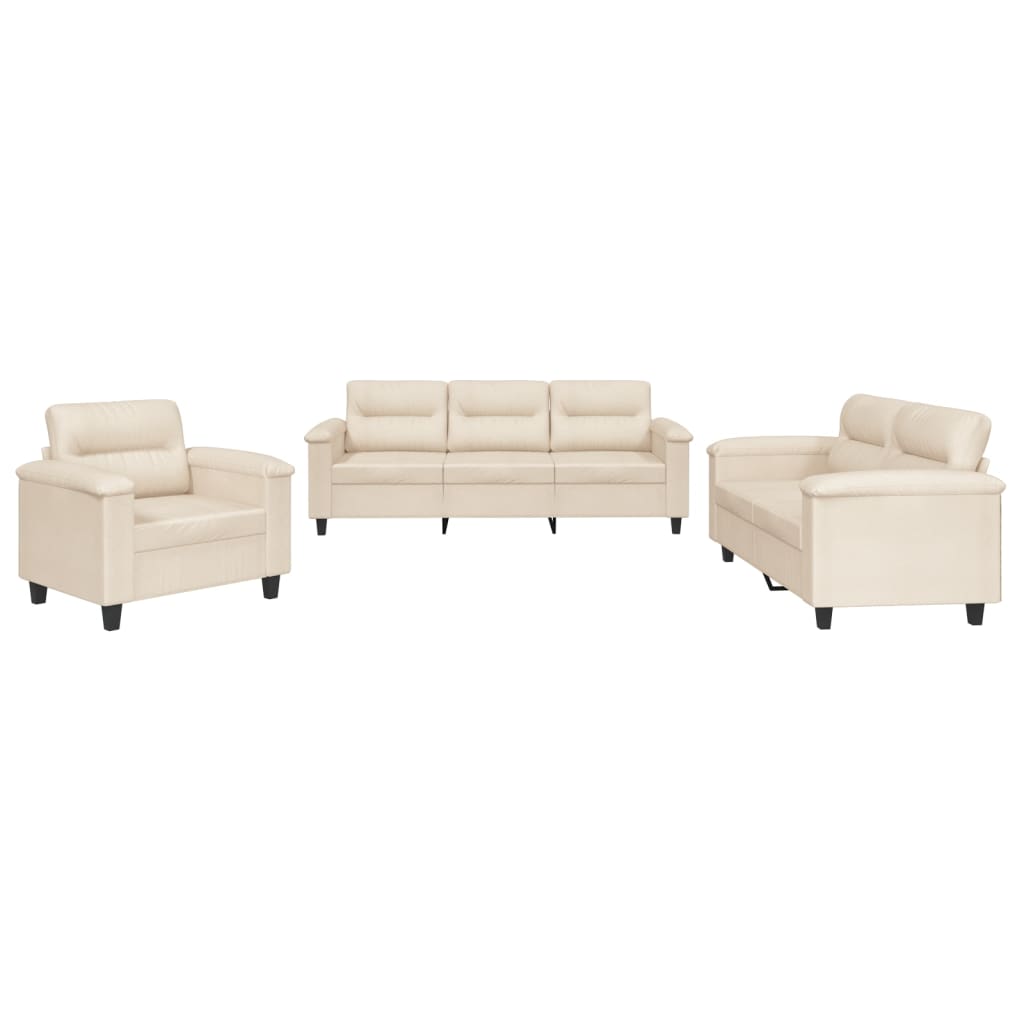 3-delige Loungeset met kussens microvezelstof beige