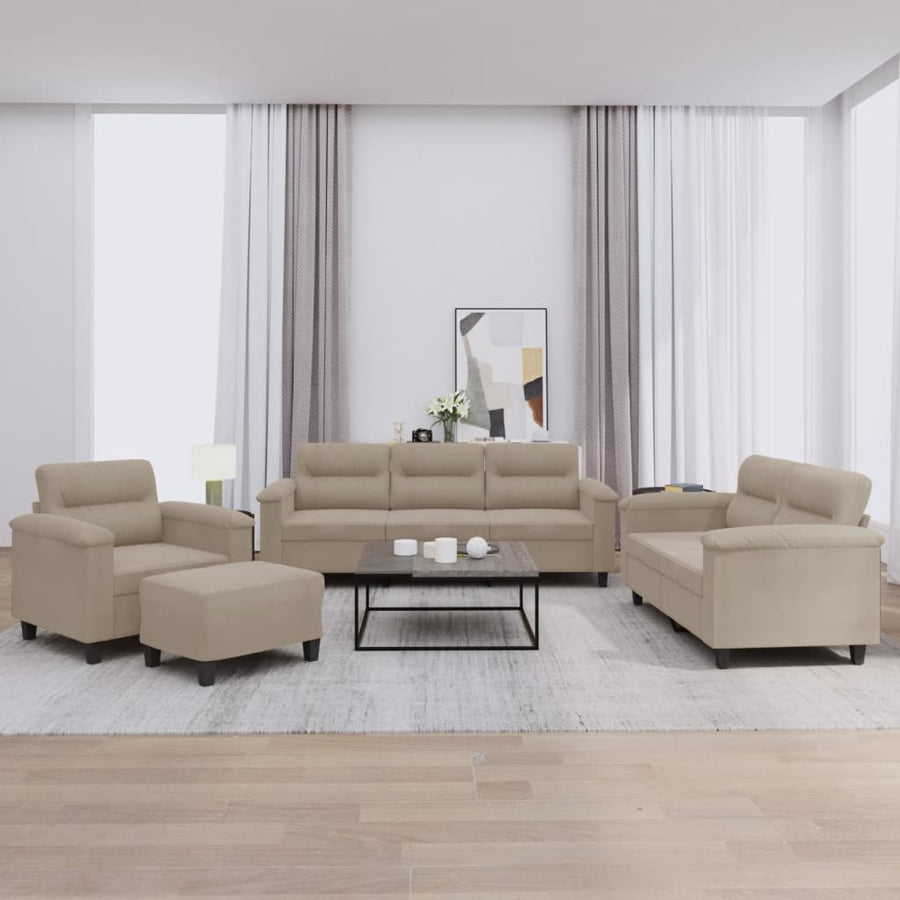 4-Delige Loungeset Met Kussens Microvezelstof Taupe