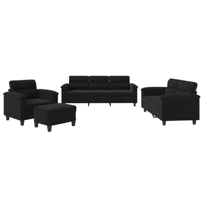 4-delige Loungeset met kussens microvezelstof zwart