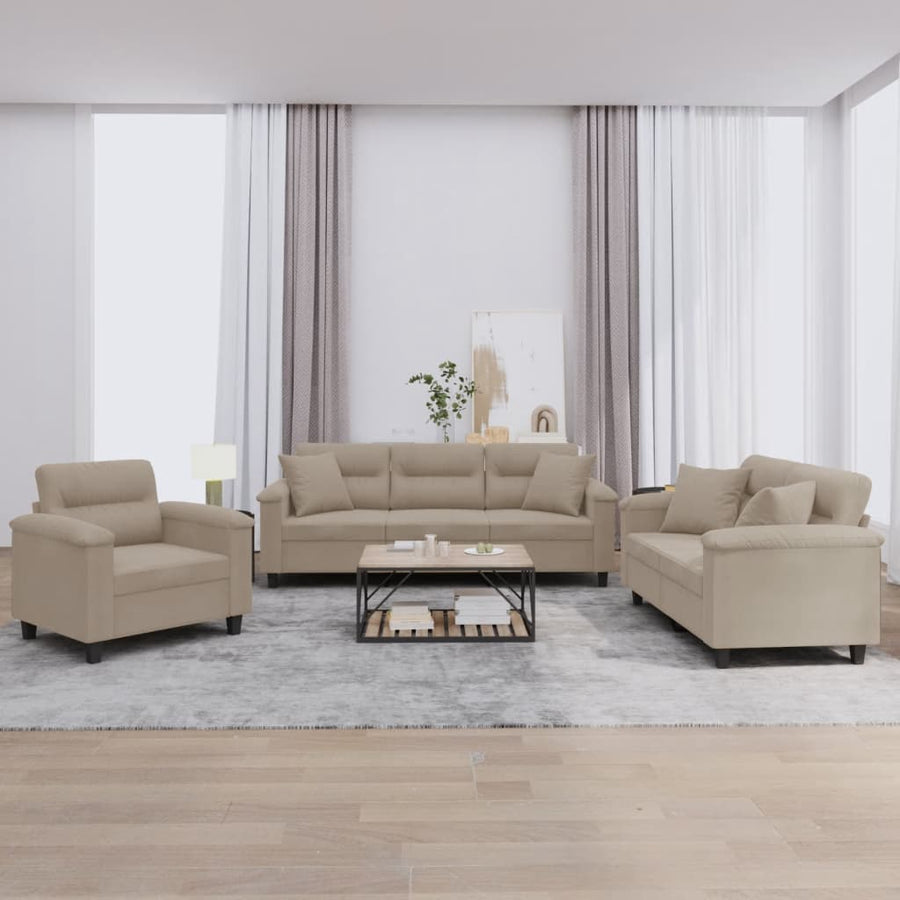 3-Delige Loungeset Microvezelstof Taupe met kussens