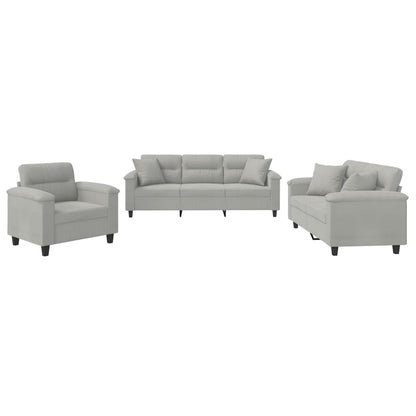 3-Delige Loungeset Microvezelstof Lichtgrijs met kussens