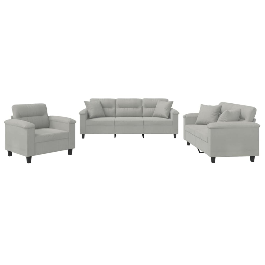 3-Delige Loungeset Microvezelstof Lichtgrijs met kussens