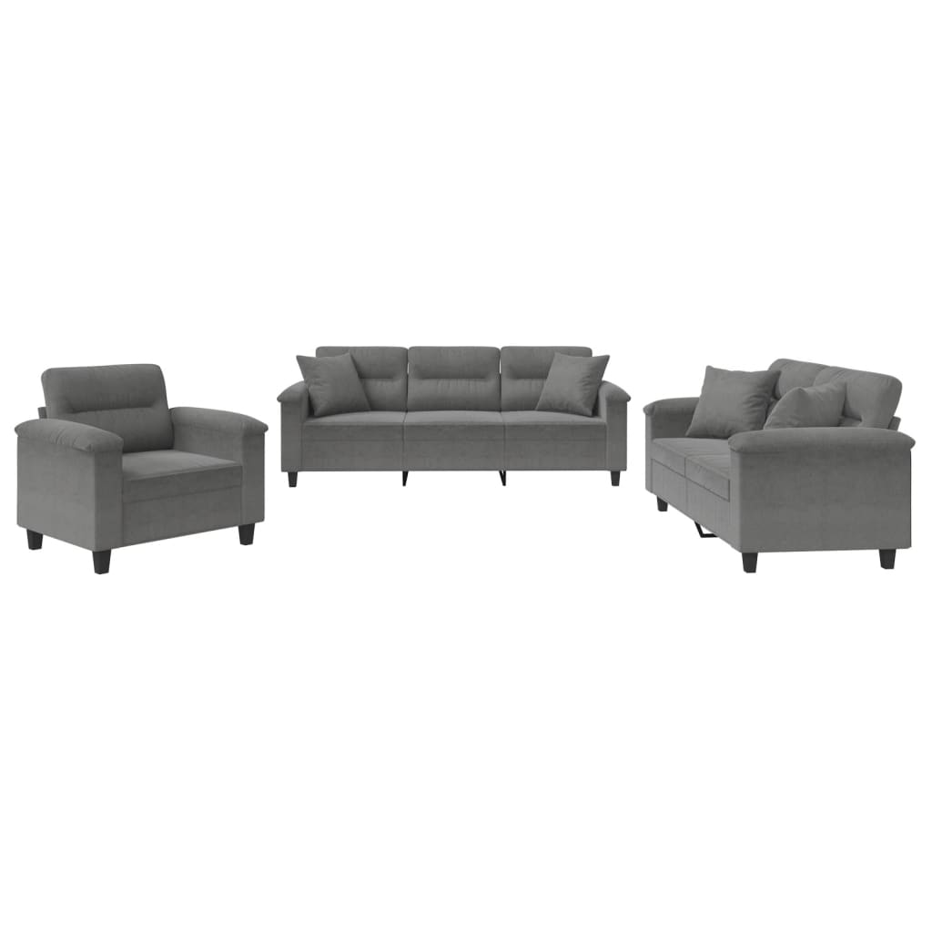 3-delige Loungeset met kussens microvezelstof donkergrijs Donkergrijs met kussens