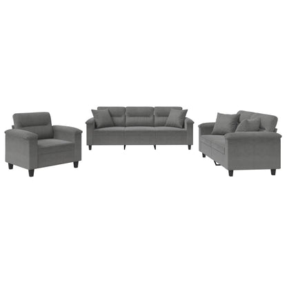 3-delige Loungeset met kussens microvezelstof donkergrijs Donkergrijs met kussens