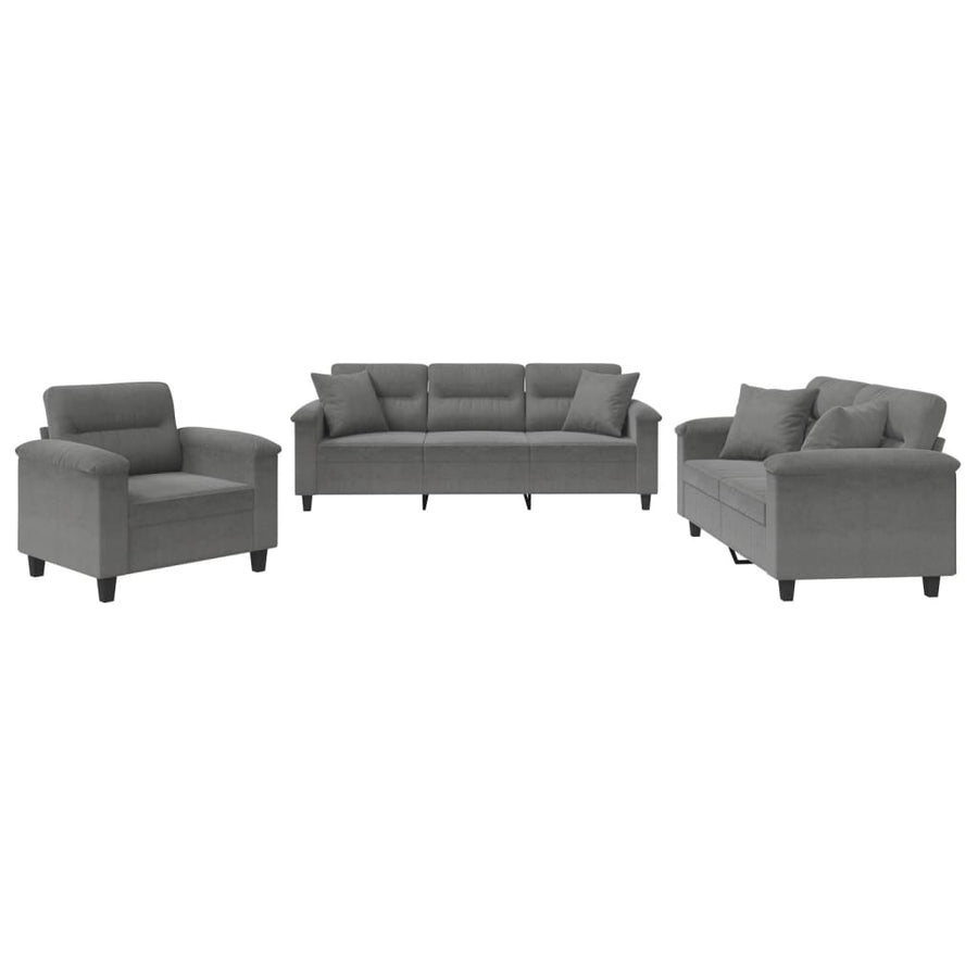 3-delige Loungeset met kussens microvezelstof donkergrijs Donkergrijs met kussens