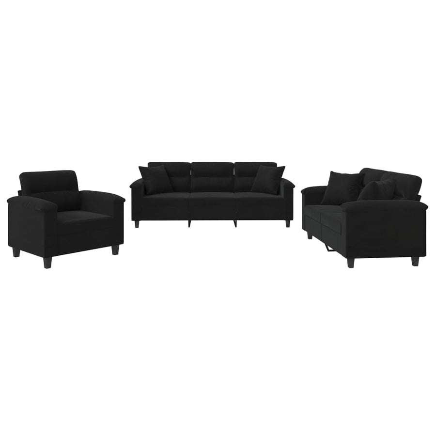 3-Delige Loungeset Microvezelstof Zwart met kussens