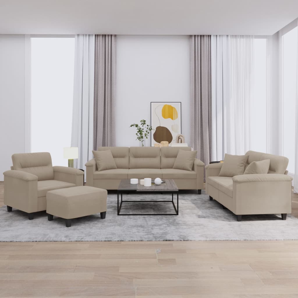 4-Delige Loungeset Met Kussens Microvezelstof Taupe