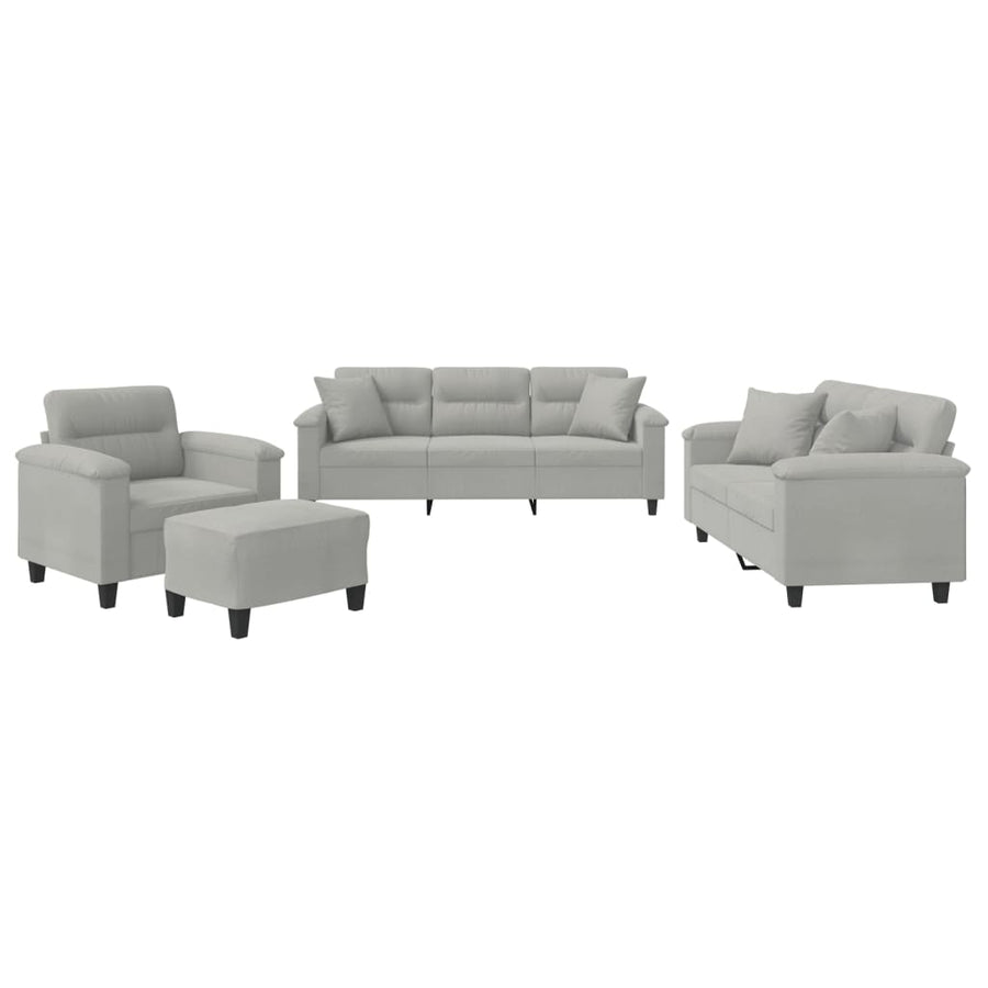 4-delige Loungeset met kussens microvezelstof lichtgrijs Lichtgrijs