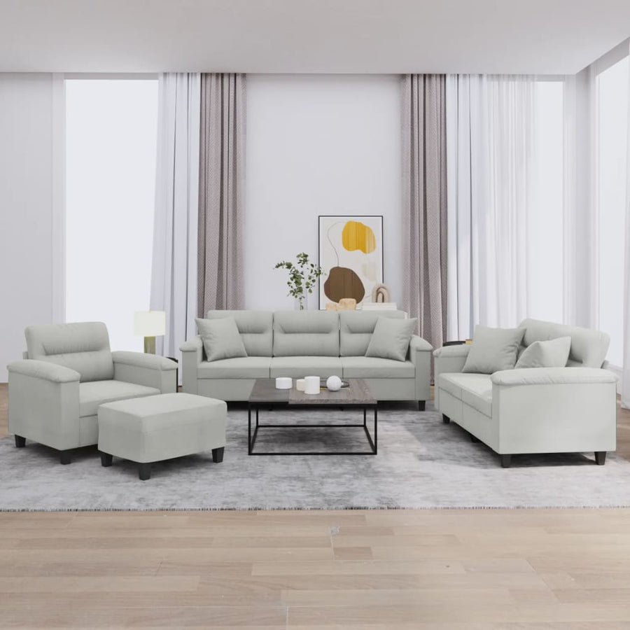 4-delige Loungeset met kussens microvezelstof lichtgrijs Lichtgrijs