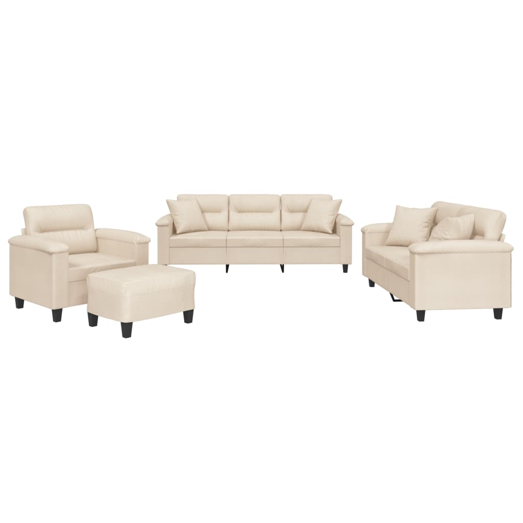 4-delige Loungeset met kussens microvezelstof beige