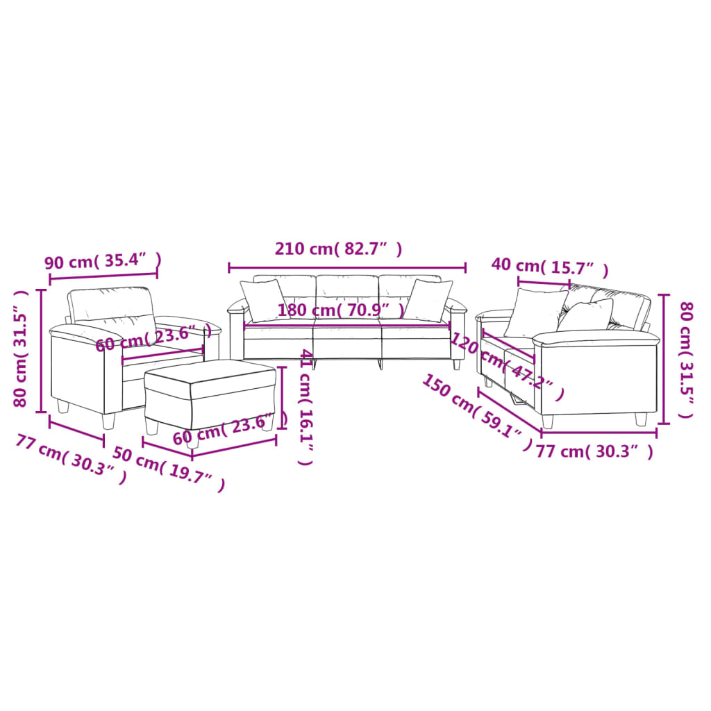 4-delige Loungeset met kussens microvezelstof beige