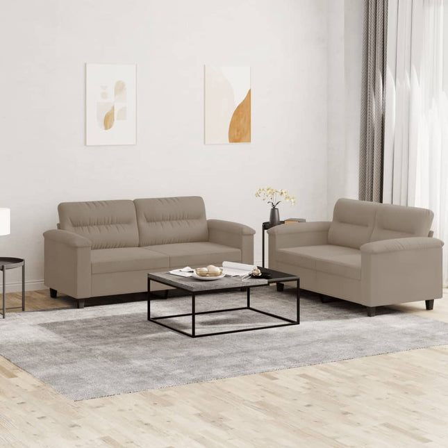 2-delige Loungeset met kussens microvezelstof taupe Taupe met kussens