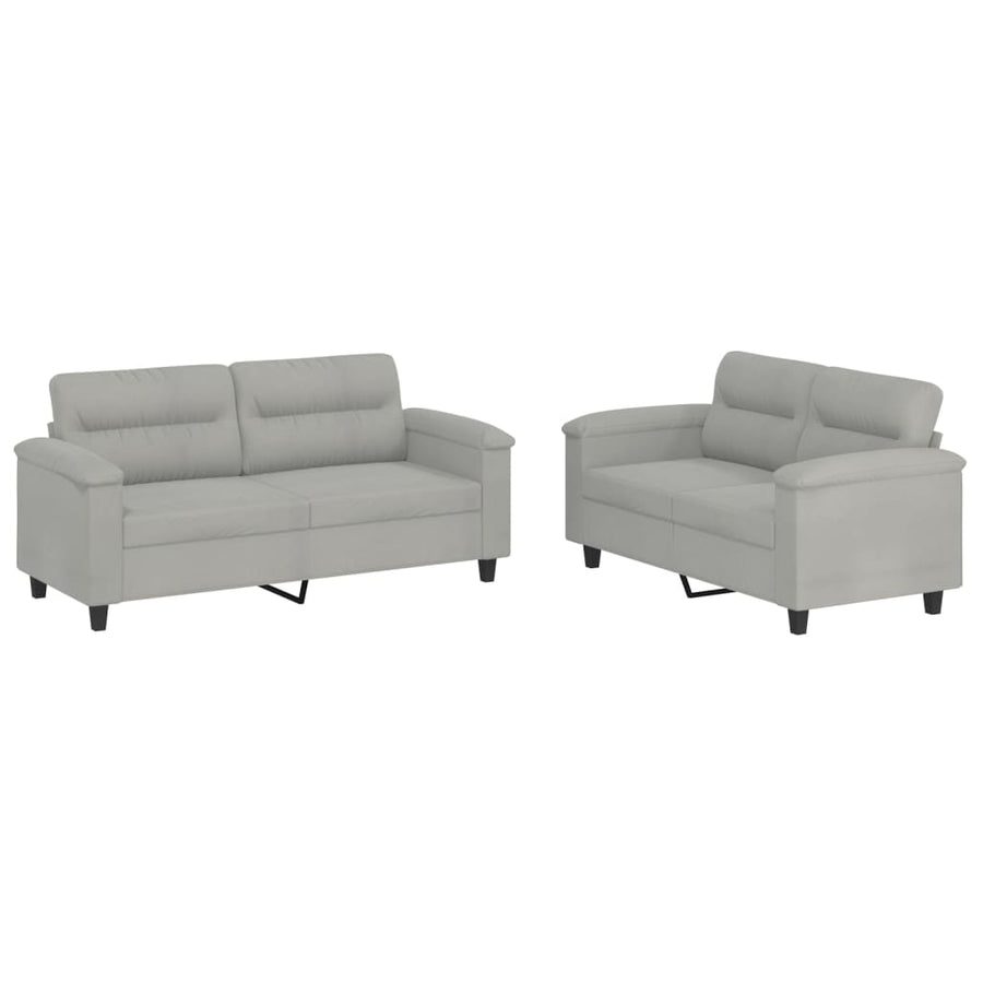 2-delige Loungeset met kussens microvezelstof lichtgrijs Lichtgrijs met kussens