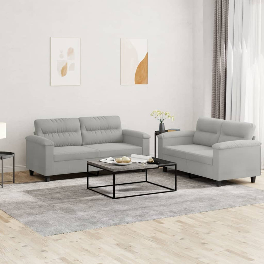 2-delige Loungeset met kussens microvezelstof lichtgrijs Lichtgrijs met kussens