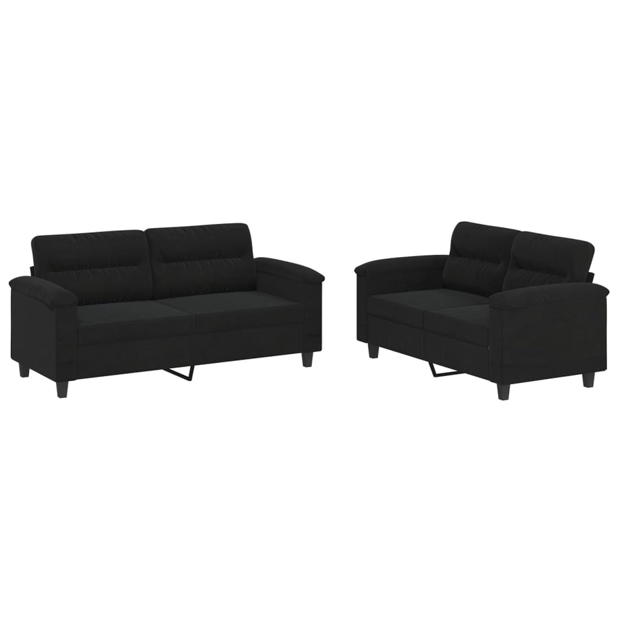2-delige Loungeset met kussens microvezelstof zwart Zwart met kussens