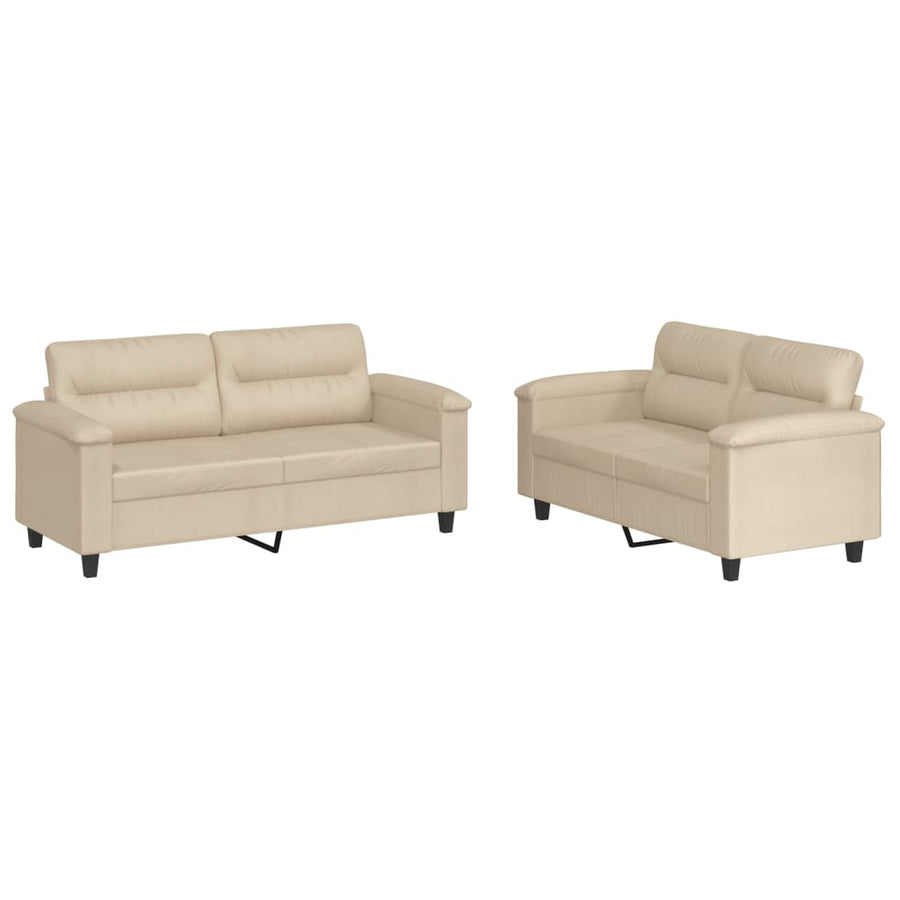 2-delige Loungeset met kussens microvezelstof crèmekleurig Crème met kussens
