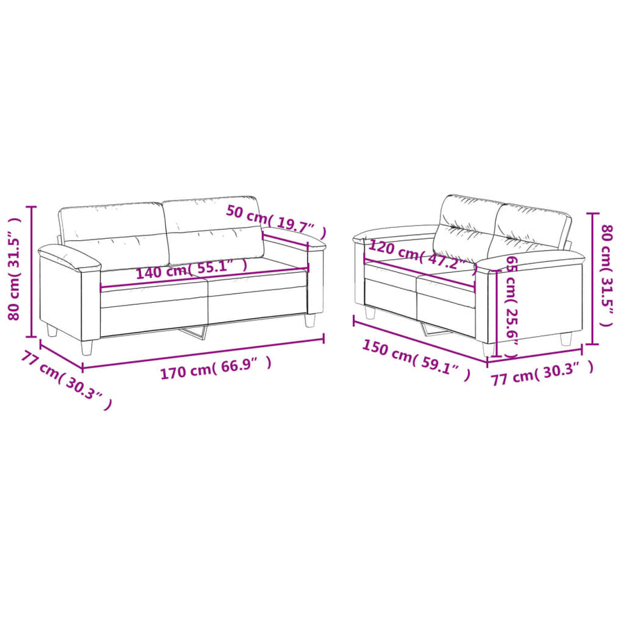 2-delige Loungeset met kussens microvezelstof crèmekleurig Crème met kussens