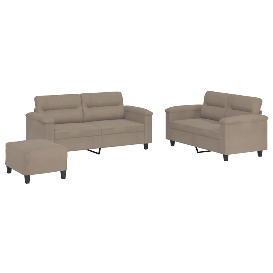 3-Delige Loungeset Met Kussens Microvezelstof Taupe