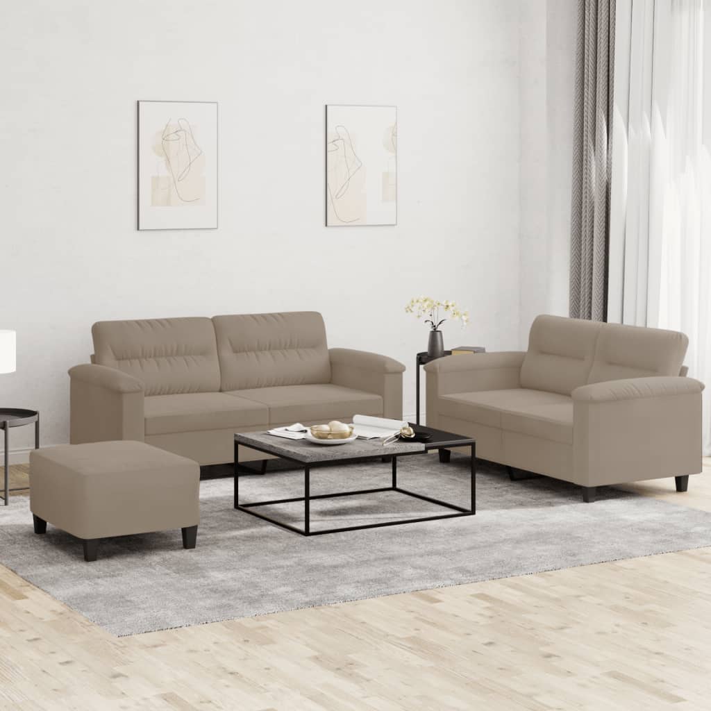 3-Delige Loungeset Met Kussens Microvezelstof Taupe
