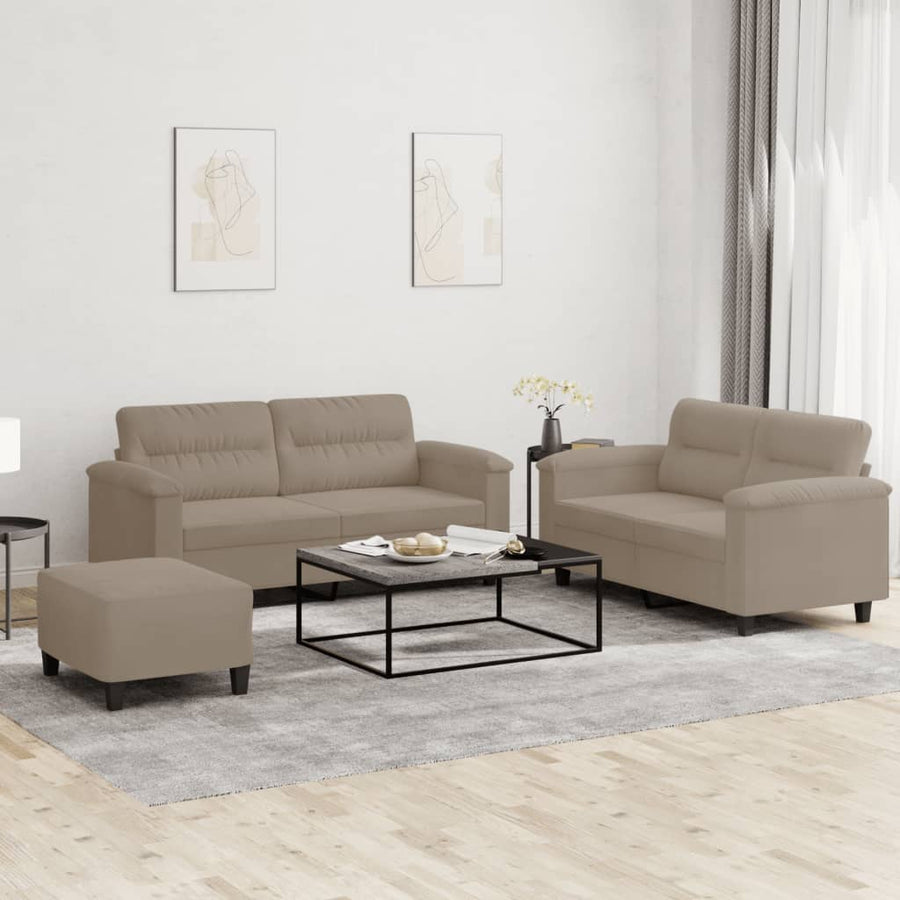 3-Delige Loungeset Met Kussens Microvezelstof Taupe