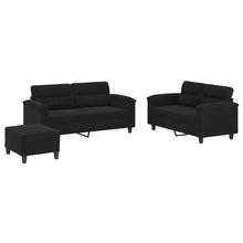 3-delige Loungeset met kussens microvezelstof zwart
