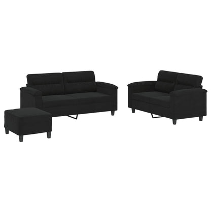 3-delige Loungeset met kussens microvezelstof zwart