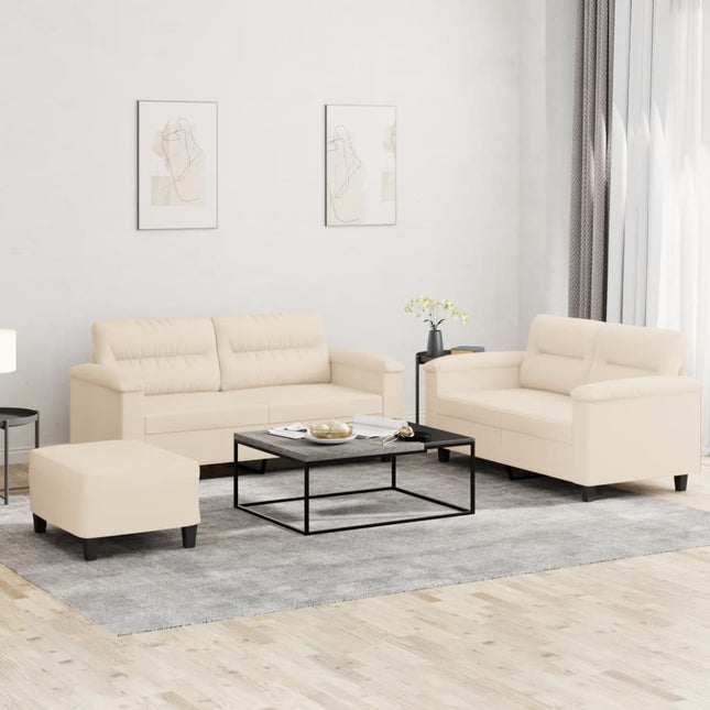 3-delige Loungeset met kussens microvezelstof beige