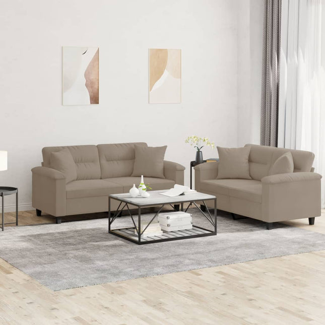 2-Delige Loungeset Microvezelstof Taupe met kussens