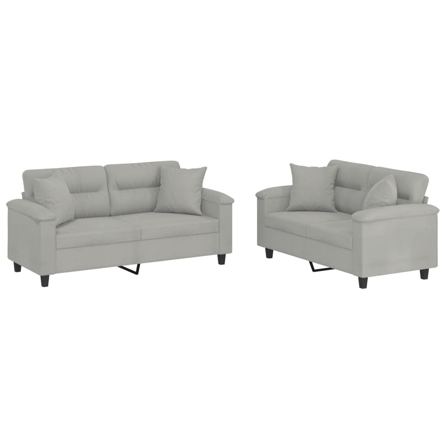 2-Delige Loungeset Microvezelstof Lichtgrijs met kussens