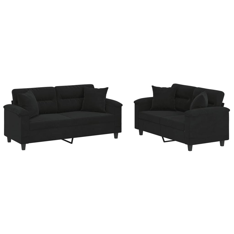 2-Delige Loungeset Microvezelstof Zwart met kussens