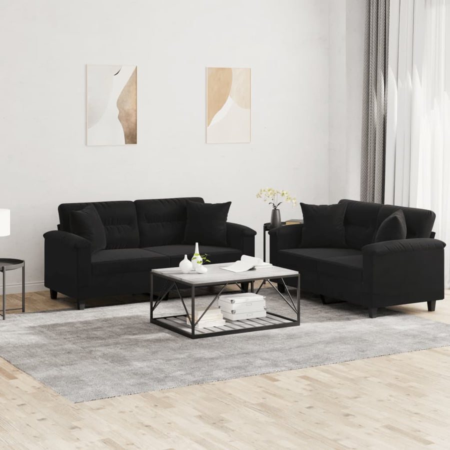 2-Delige Loungeset Microvezelstof Zwart met kussens