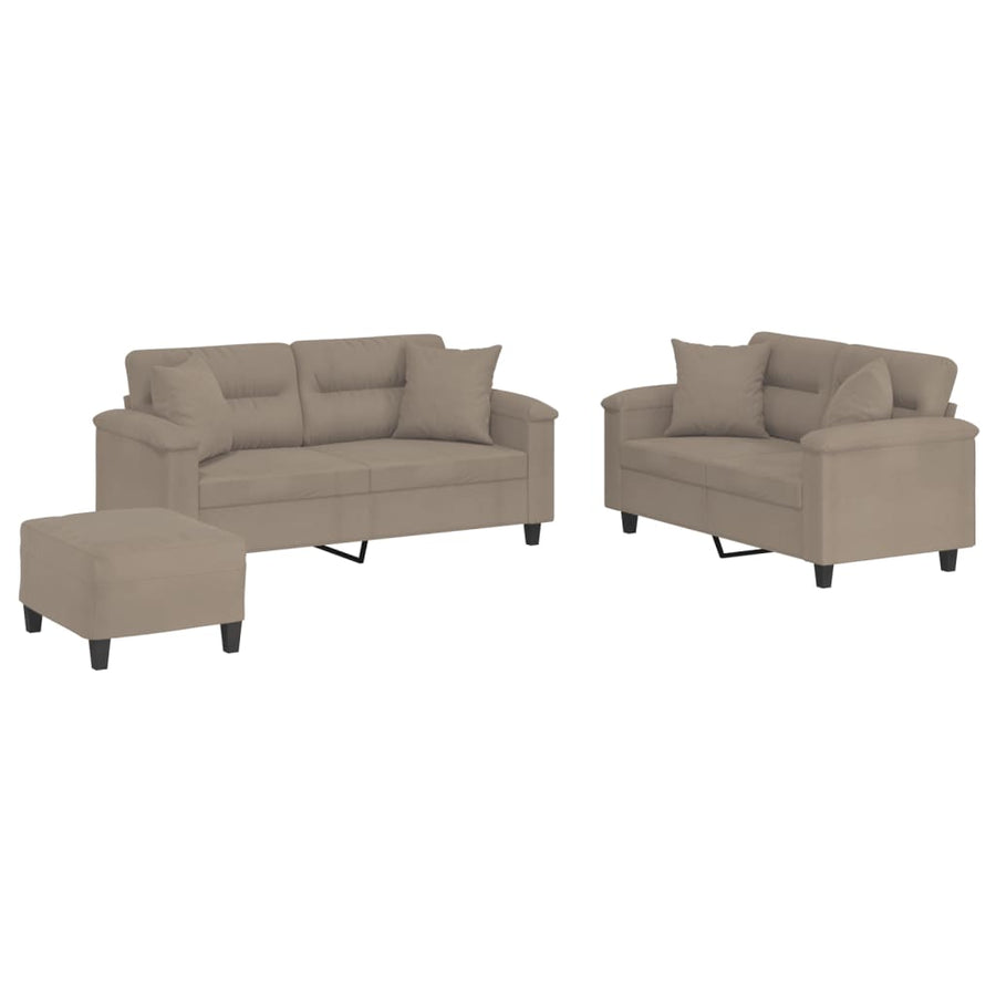 3-Delige Loungeset Met Kussens Microvezelstof Taupe