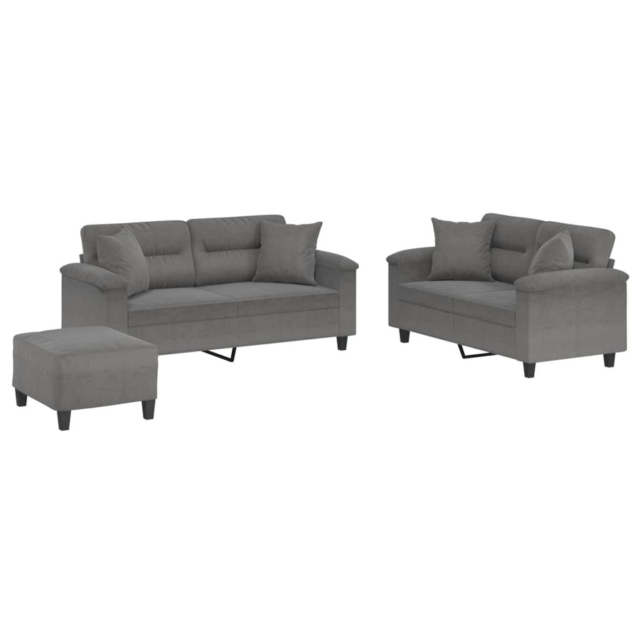 3-delige Loungeset met kussens microvezelstof donkergrijs Donkergrijs