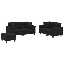 3-delige Loungeset met kussens microvezelstof zwart