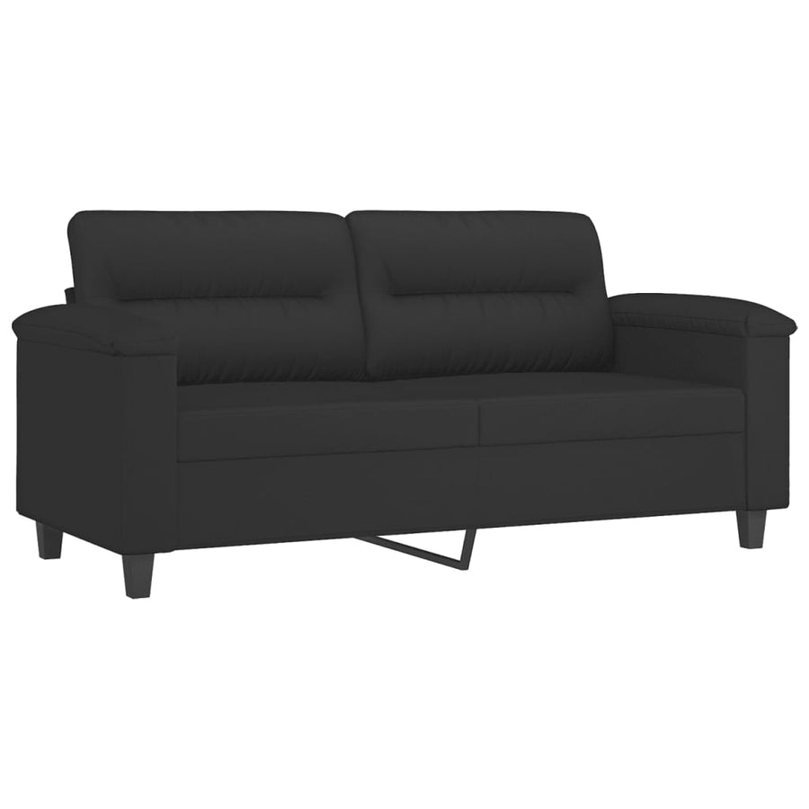 3-delige Loungeset met kussens microvezelstof zwart