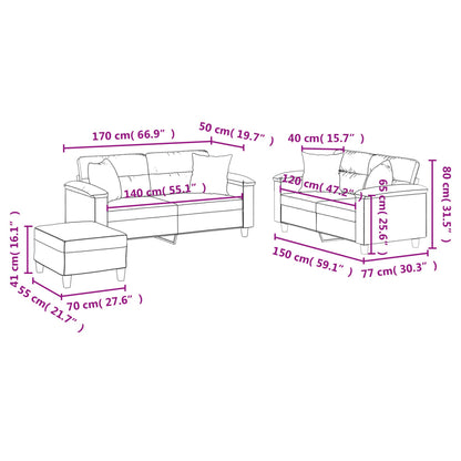 3-delige Loungeset met kussens microvezelstof zwart