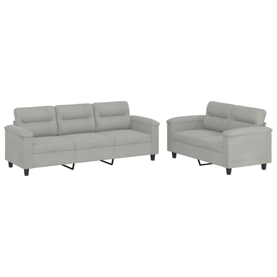 2-delige Loungeset met kussens microvezelstof lichtgrijs Lichtgrijs met kussens
