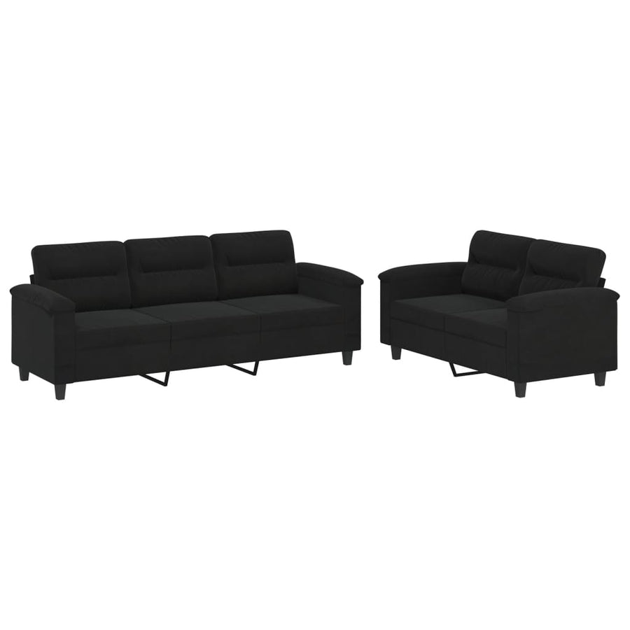 2-Delige Loungeset Microvezelstof Zwart met kussens