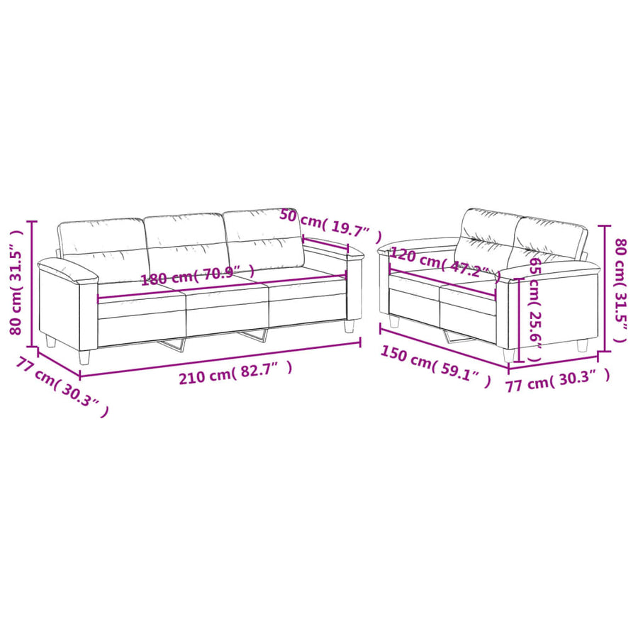 2-Delige Loungeset Microvezelstof Zwart met kussens