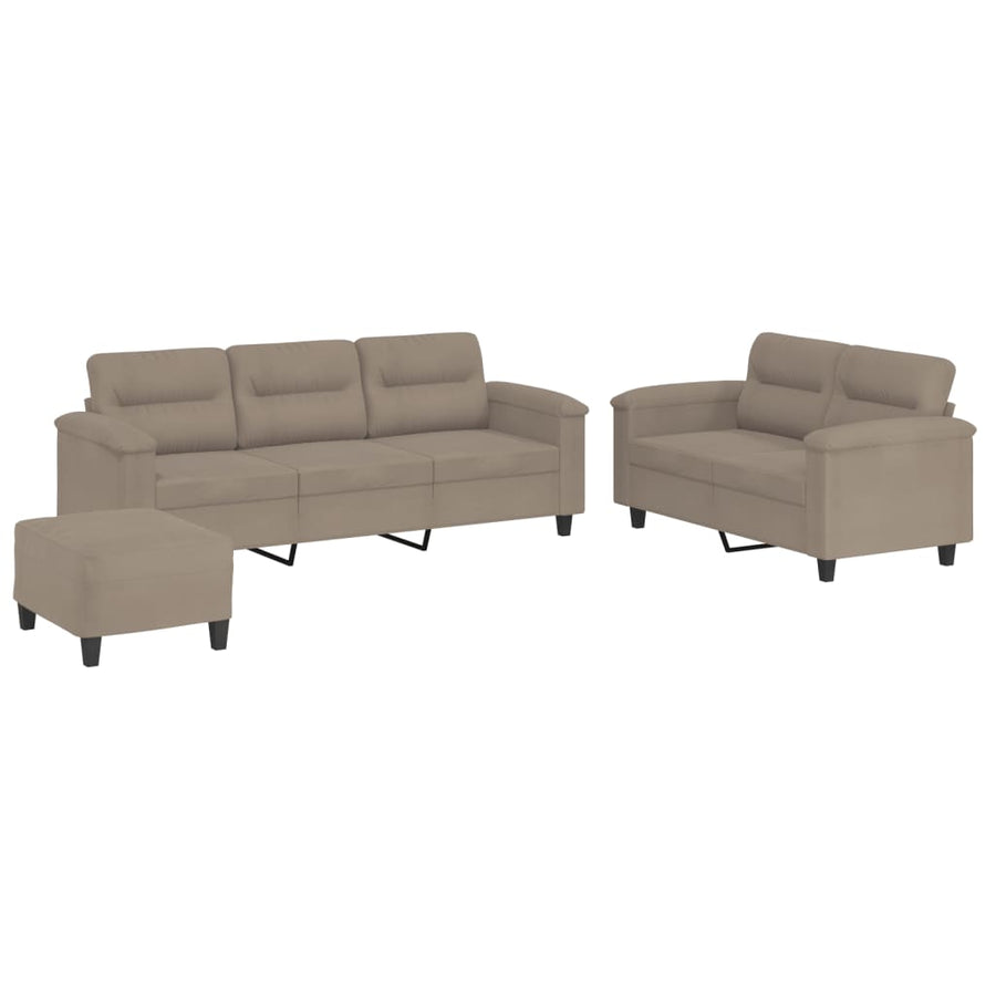3-Delige Loungeset Met Kussens Microvezelstof Taupe