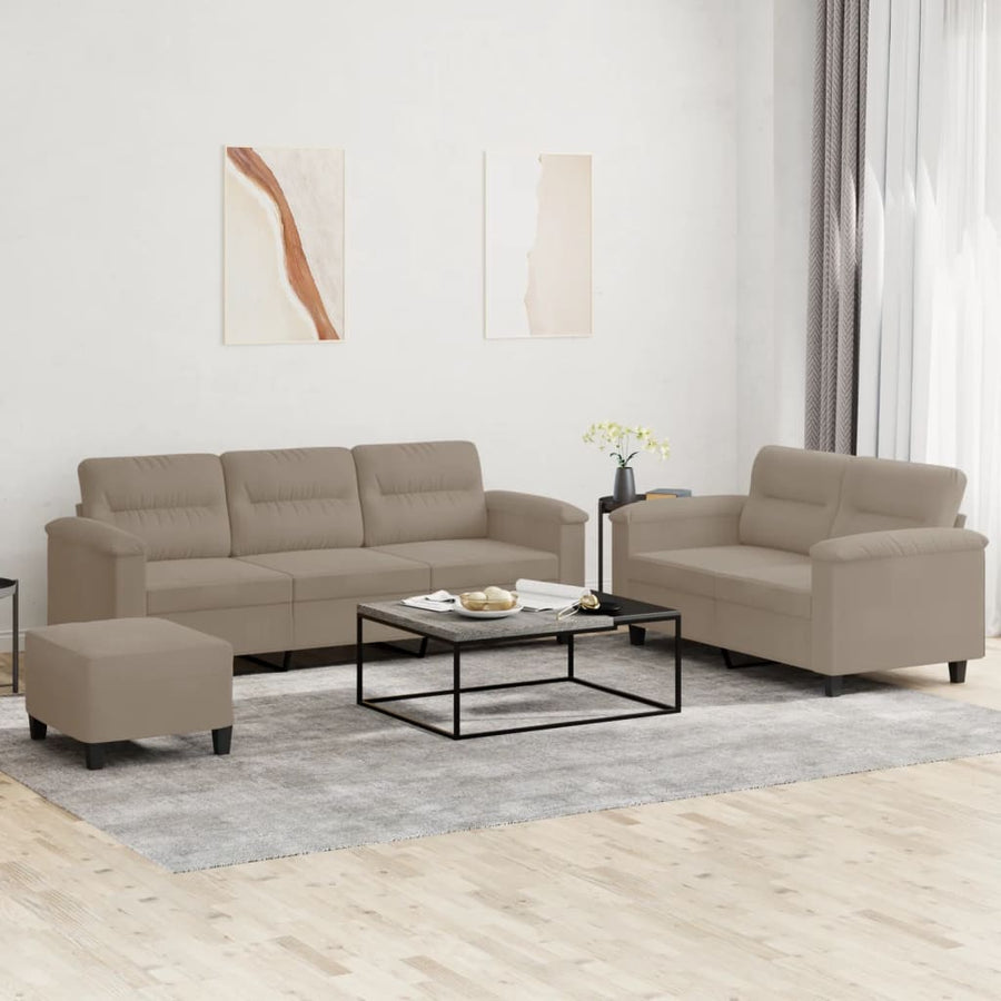 3-Delige Loungeset Met Kussens Microvezelstof Taupe