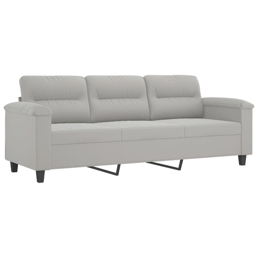 3-delige Loungeset met kussens microvezelstof lichtgrijs Lichtgrijs met kussens en voetenbankje